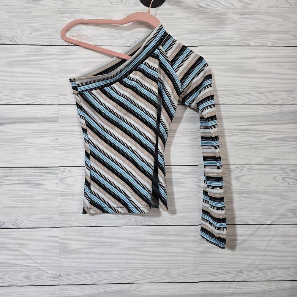 Wet Seal Vintage Y2K Stripe One Shoulder Crop Top Retro Preppy Trendy 2000s